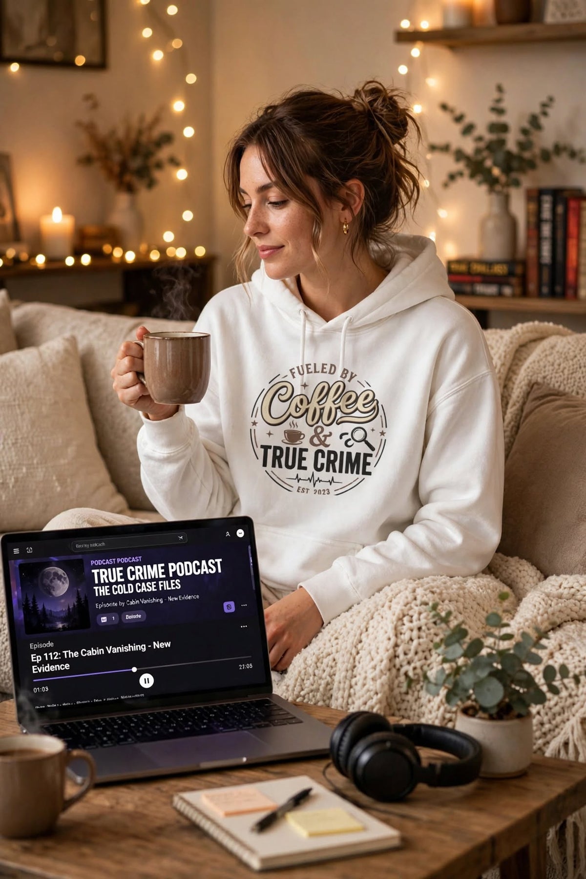 True Crime & Coffee Hoodie — 'Fueled by Coffee & True Crime' Pullover