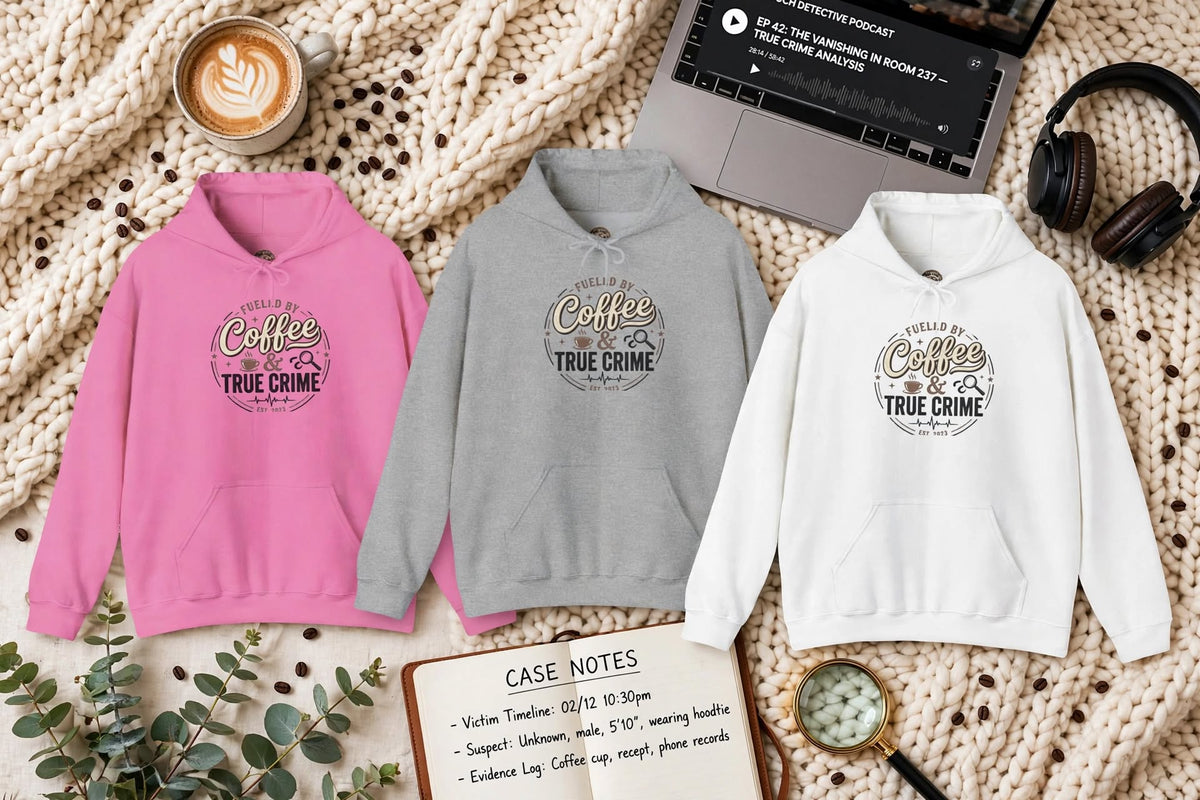 True Crime & Coffee Hoodie — 'Fueled by Coffee & True Crime' Pullover