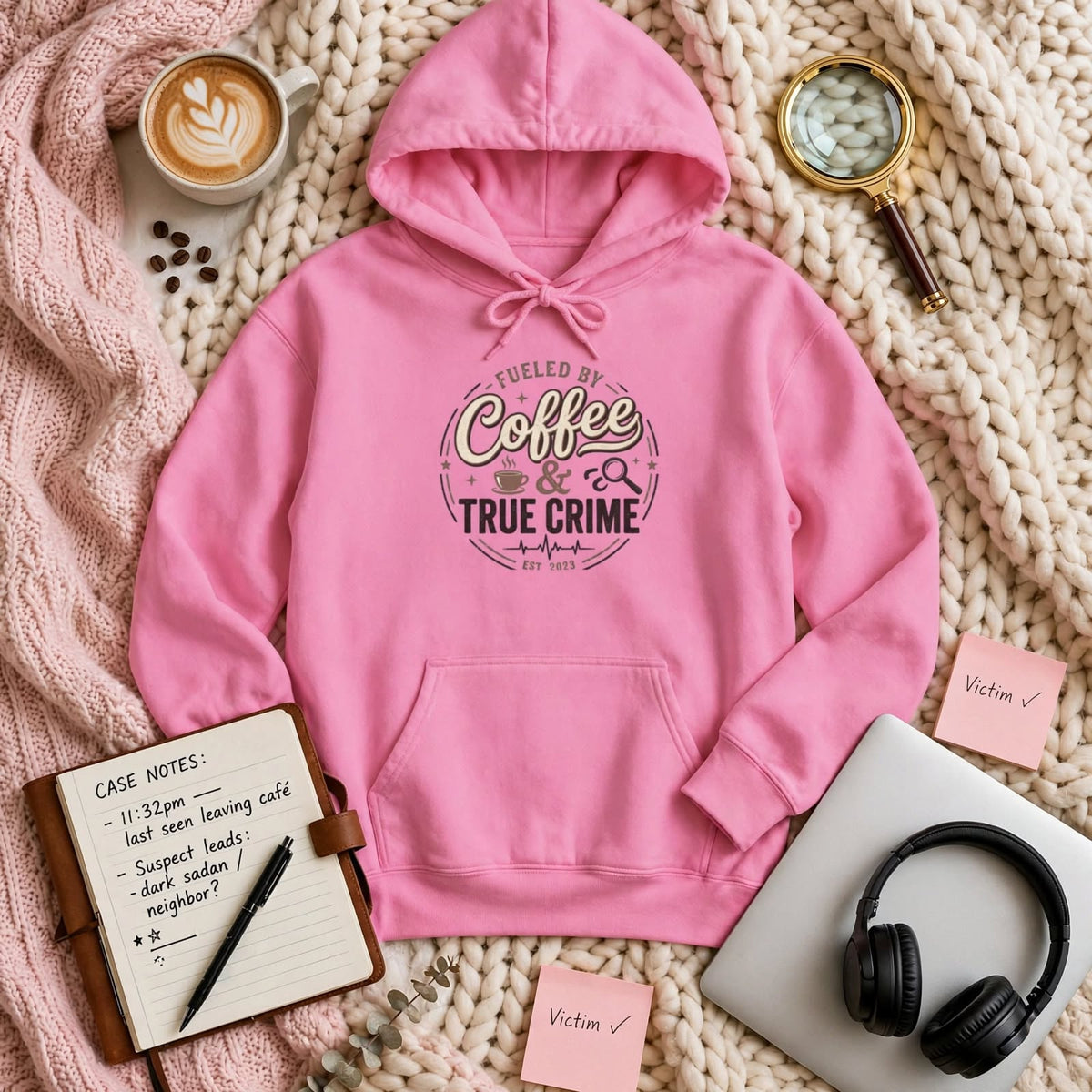 True Crime & Coffee Hoodie — 'Fueled by Coffee & True Crime' Pullover