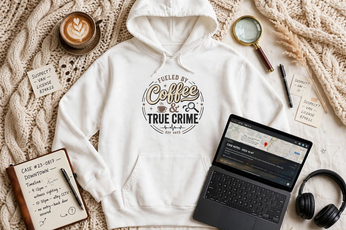 True Crime & Coffee Hoodie — 'Fueled by Coffee & True Crime' Pullover