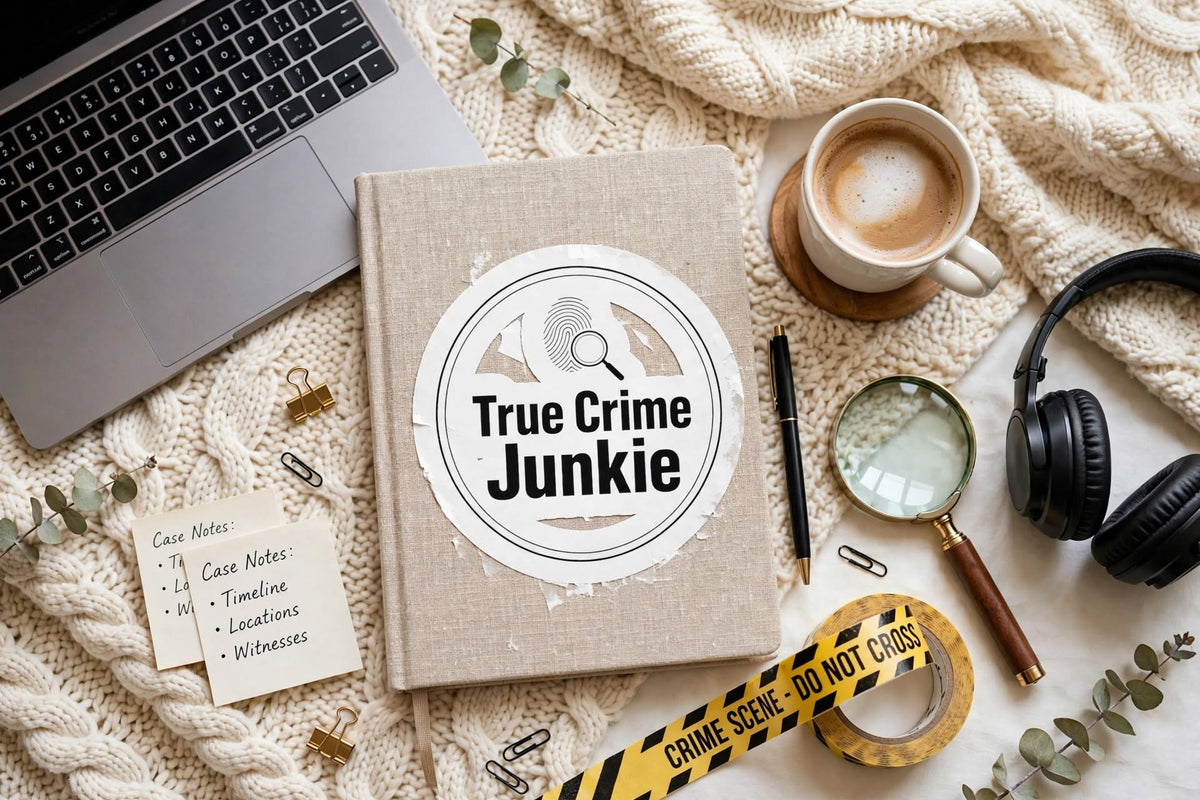 True Crime Junkie Vinyl Sticker — Kiss-Cut Decal