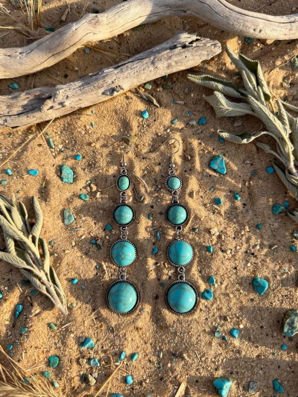 Desert Souls 4-Tier Graduated Turquoise Earrings - Long Western Shoulder Duster