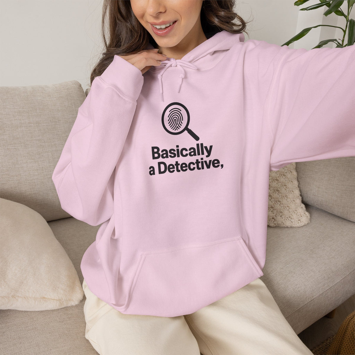 Detective Hoodie – "Basically a Detective." Magnifying Glass Graphic Hooded Sweatshirt