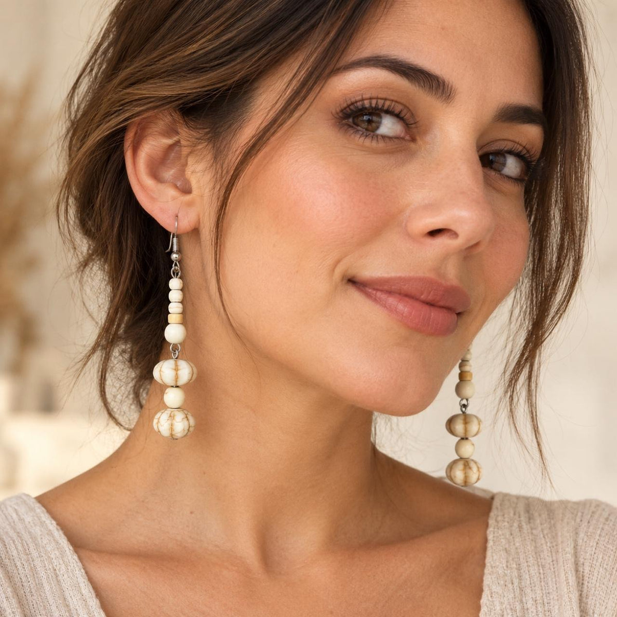 Hand-Finished Marbled Stone-Look Dangle Earrings