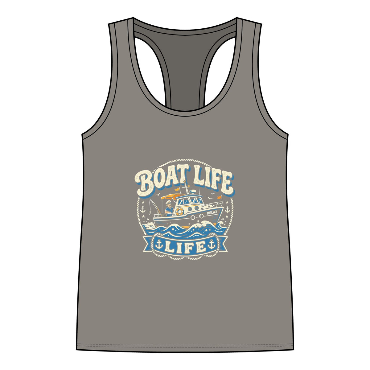 Boat Life Racerback Tank Top — Vintage Fishing/Boating Graphic for Women