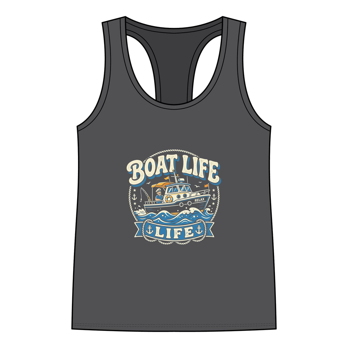 Boat Life Racerback Tank Top — Vintage Fishing/Boating Graphic for Women
