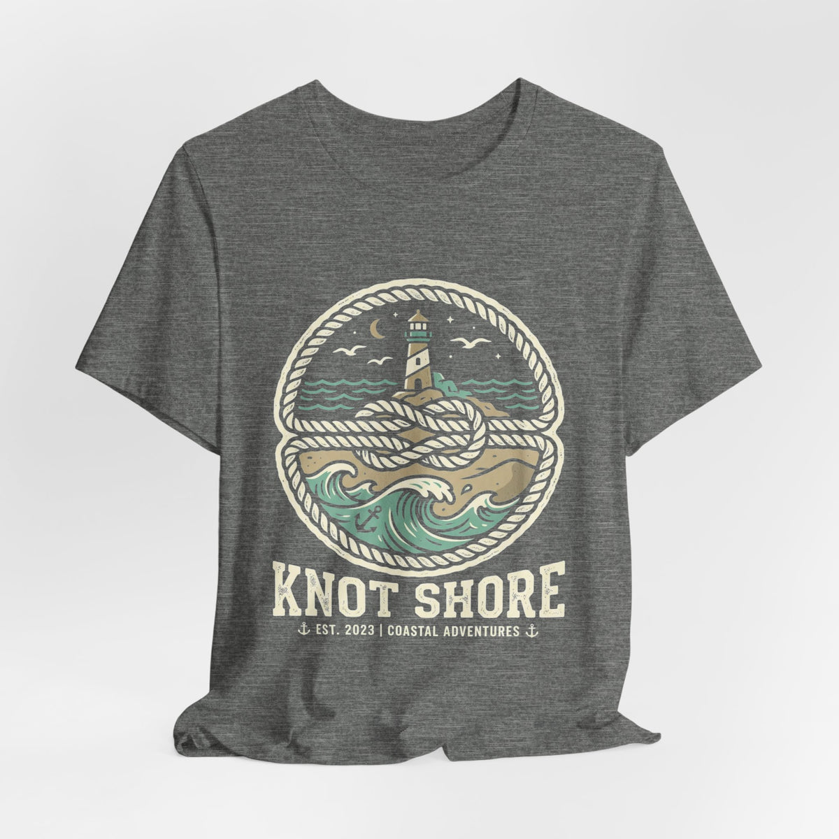 Knot Shore lighthouse rope waves T-Shirt | Coastal graphic tee