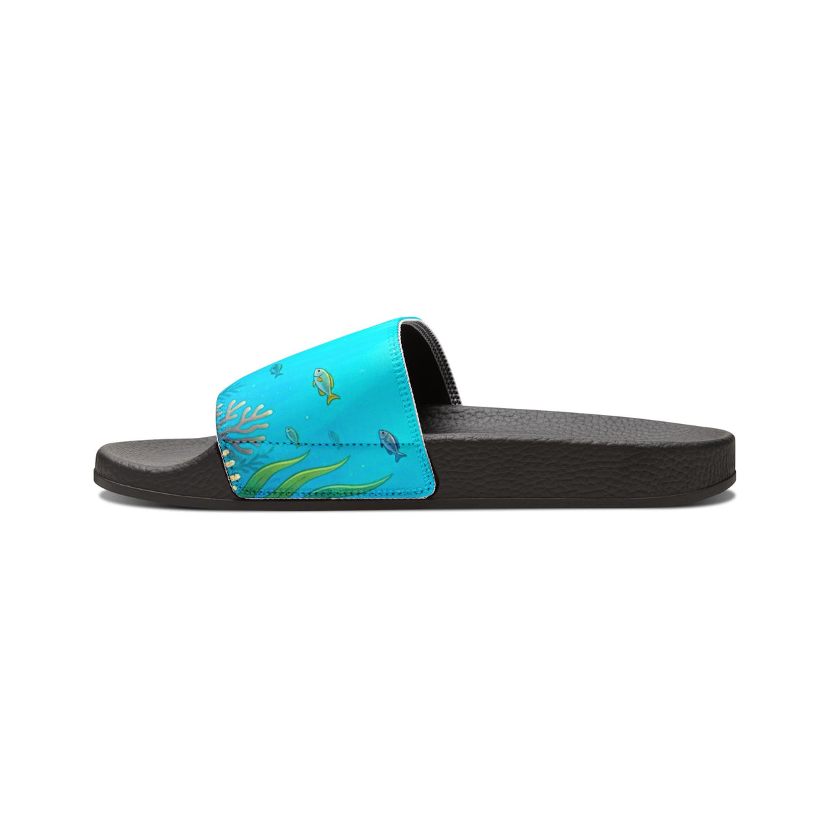 Women's Removable-Strap Slide Sandals — Aqua Gradient with Gold Leaf Accent