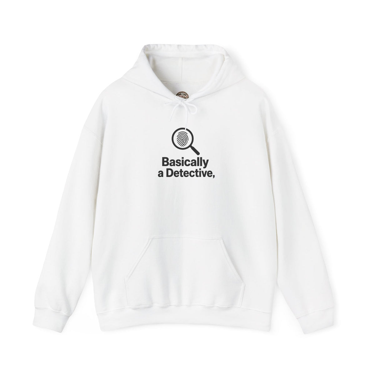 Detective Hoodie – "Basically a Detective." Magnifying Glass Graphic Hooded Sweatshirt