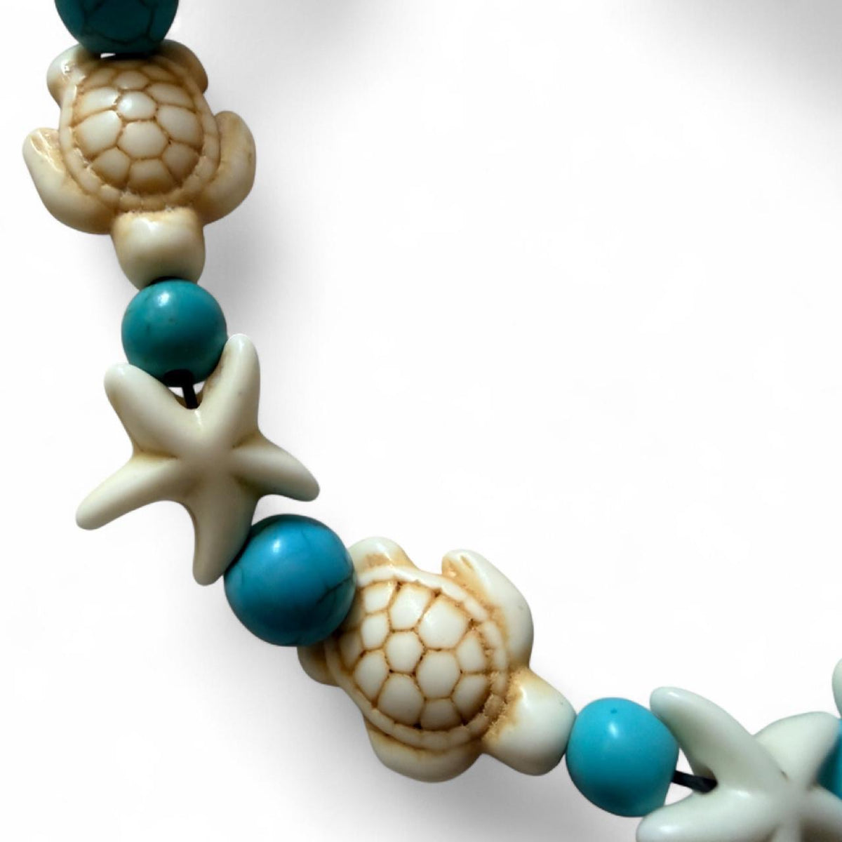 Handcrafted Turquoise Beaded Sea Turtle & Starfish Coastal Anklet