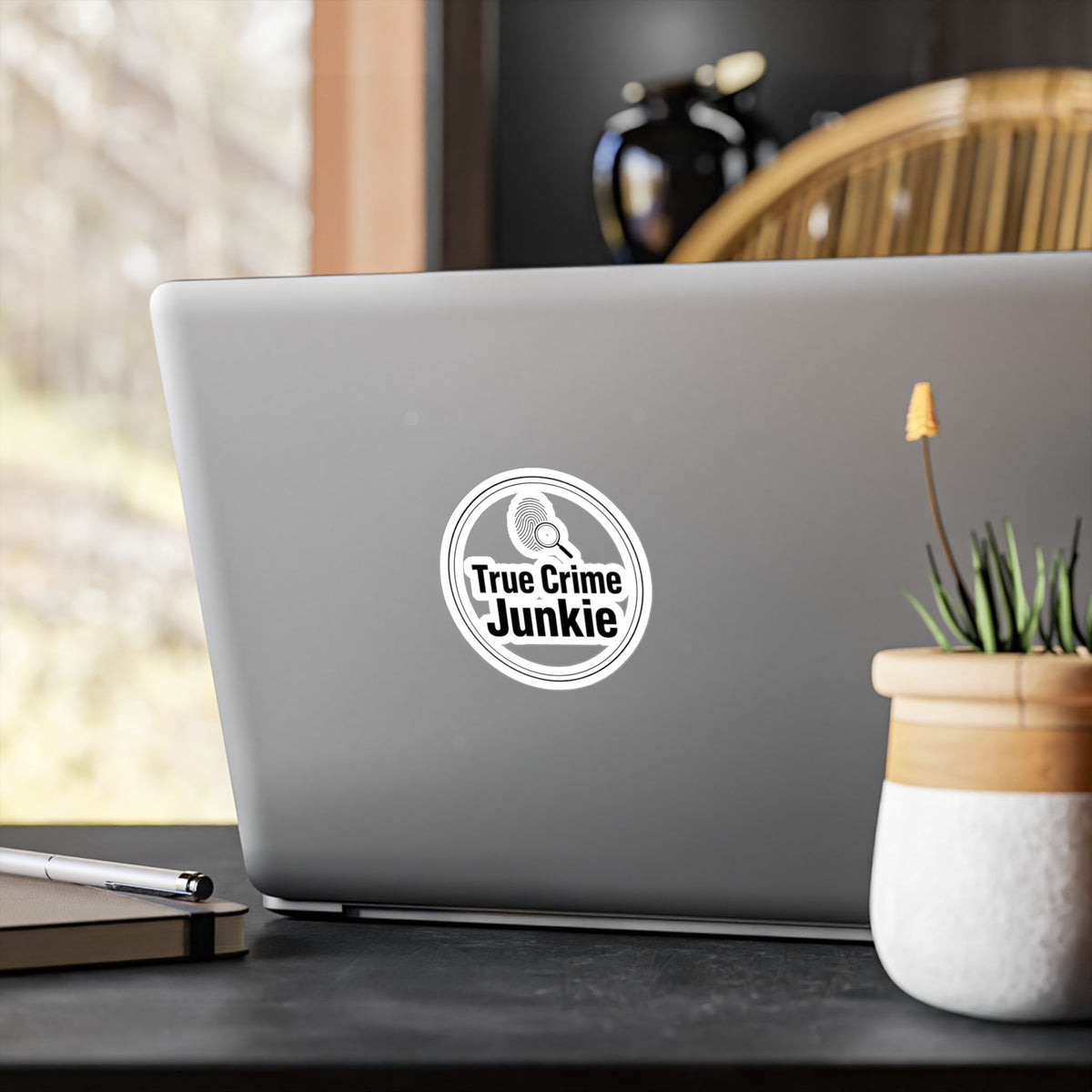True Crime Junkie Vinyl Sticker — Kiss-Cut Decal