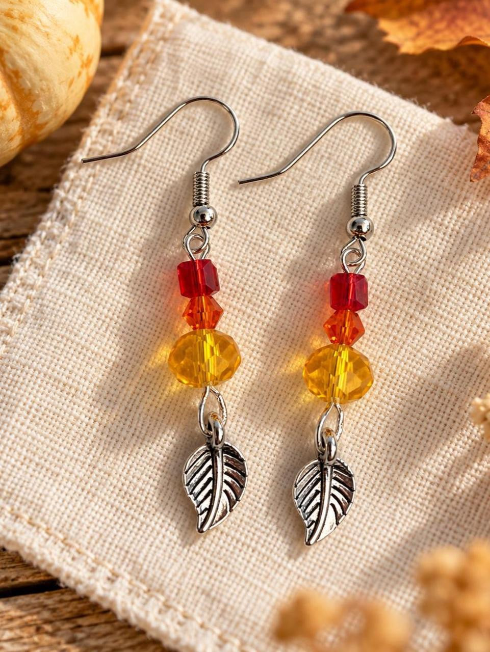 Harvest Souls Collection - Autumn Ember Leaf Earrings - Handmade Fall Beaded Dangle