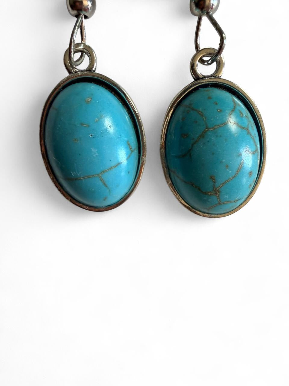 Desert Souls - Double Bead Oval Turquoise Earrings - Western Dangle