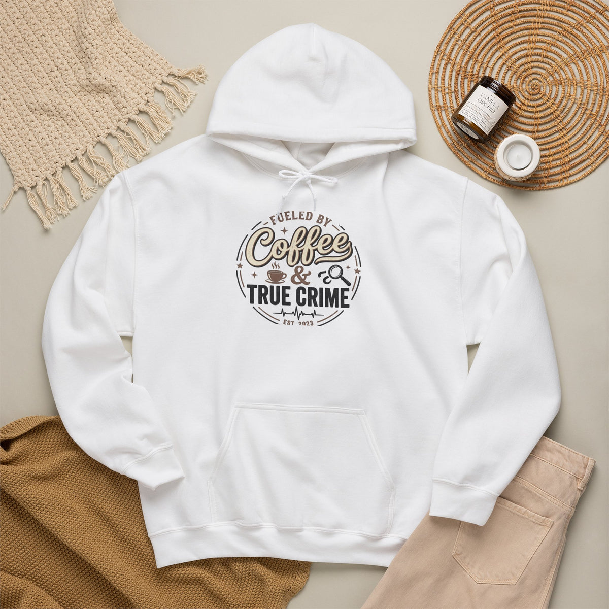 True Crime & Coffee Hoodie — 'Fueled by Coffee & True Crime' Pullover