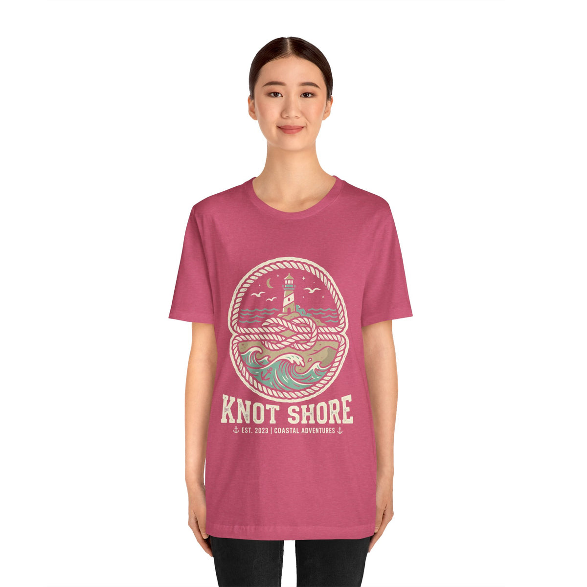 Knot Shore lighthouse rope waves T-Shirt | Coastal graphic tee