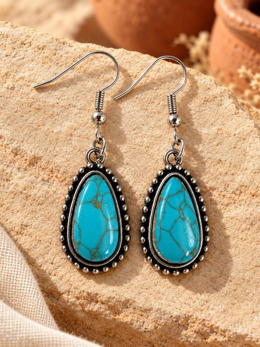 Desert Souls - Beaded Teardrop Turquoise Earrings - Western Dangle Earrings
