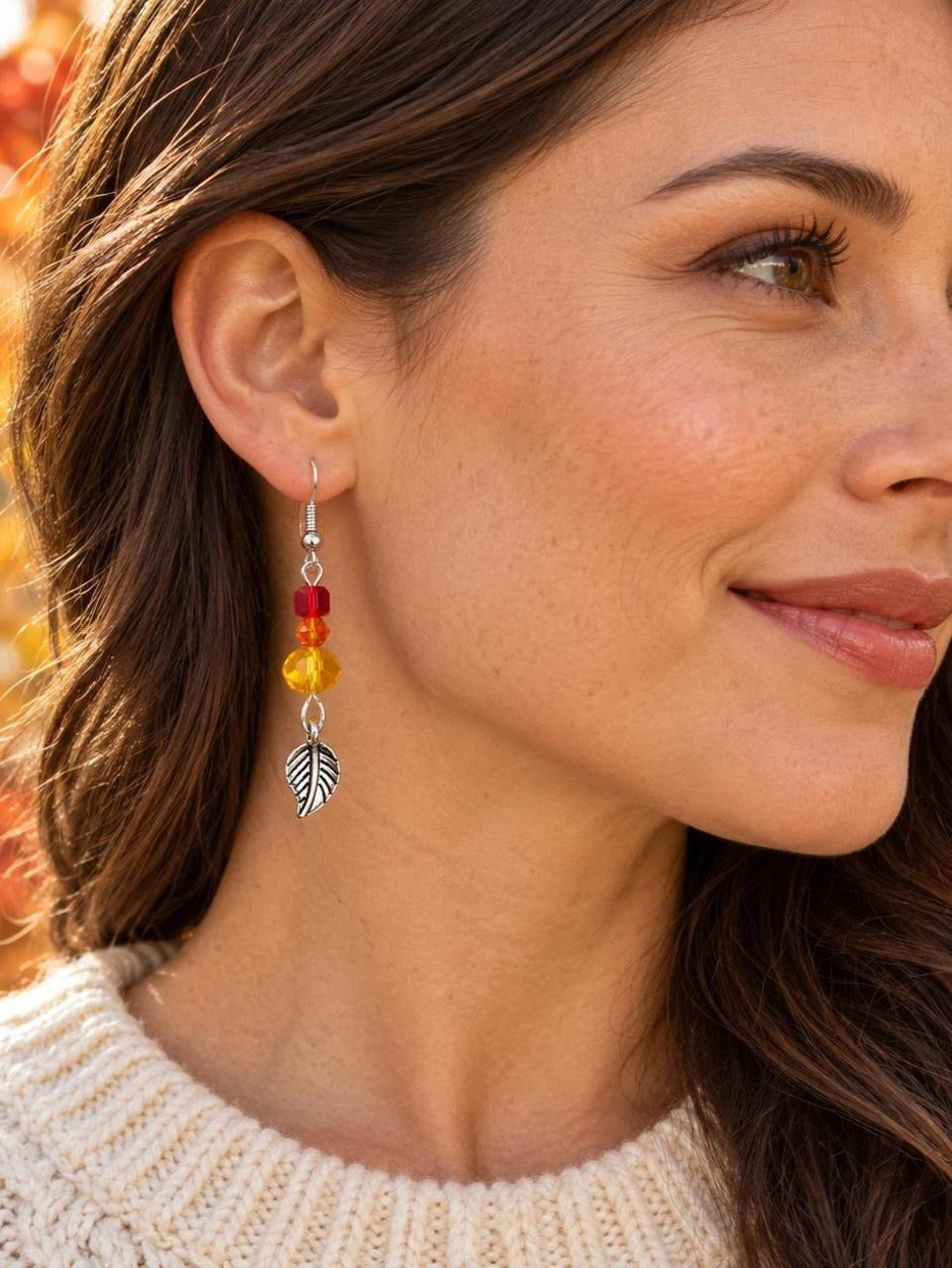 Harvest Souls Collection - Autumn Ember Leaf Earrings - Handmade Fall Beaded Dangle