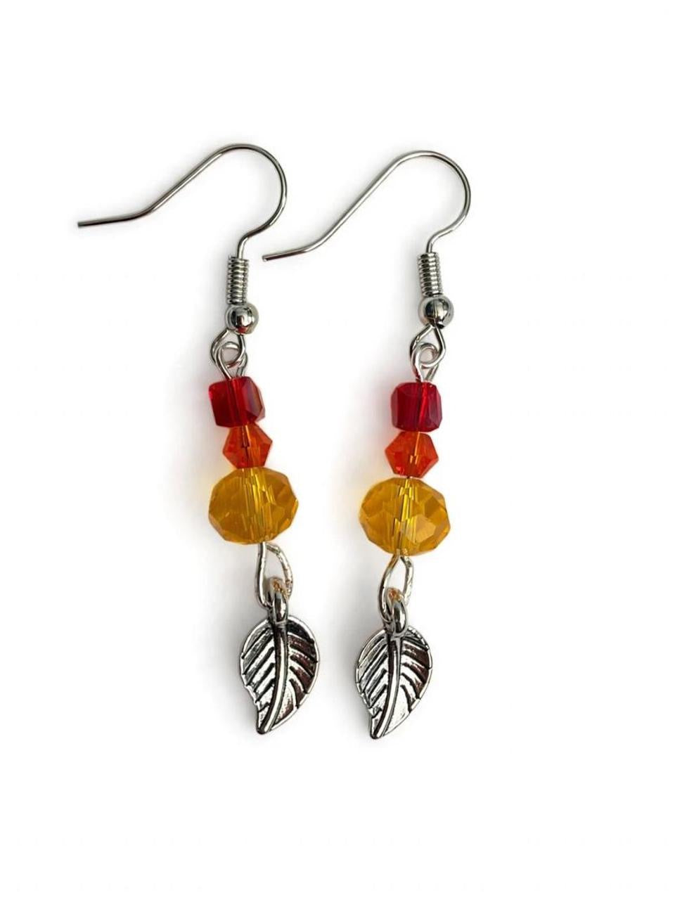 Harvest Souls Collection - Autumn Ember Leaf Earrings - Handmade Fall Beaded Dangle