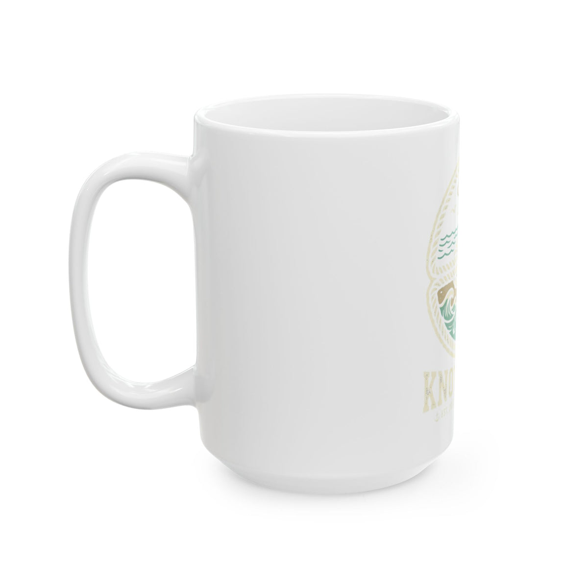Nautical 'Knot Shore' Lighthouse Ceramic Mug — Coastal Coffee Cup (11oz/15oz)