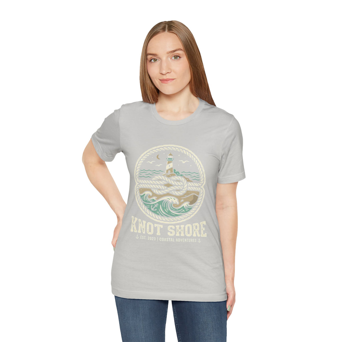 Knot Shore lighthouse rope waves T-Shirt | Coastal graphic tee