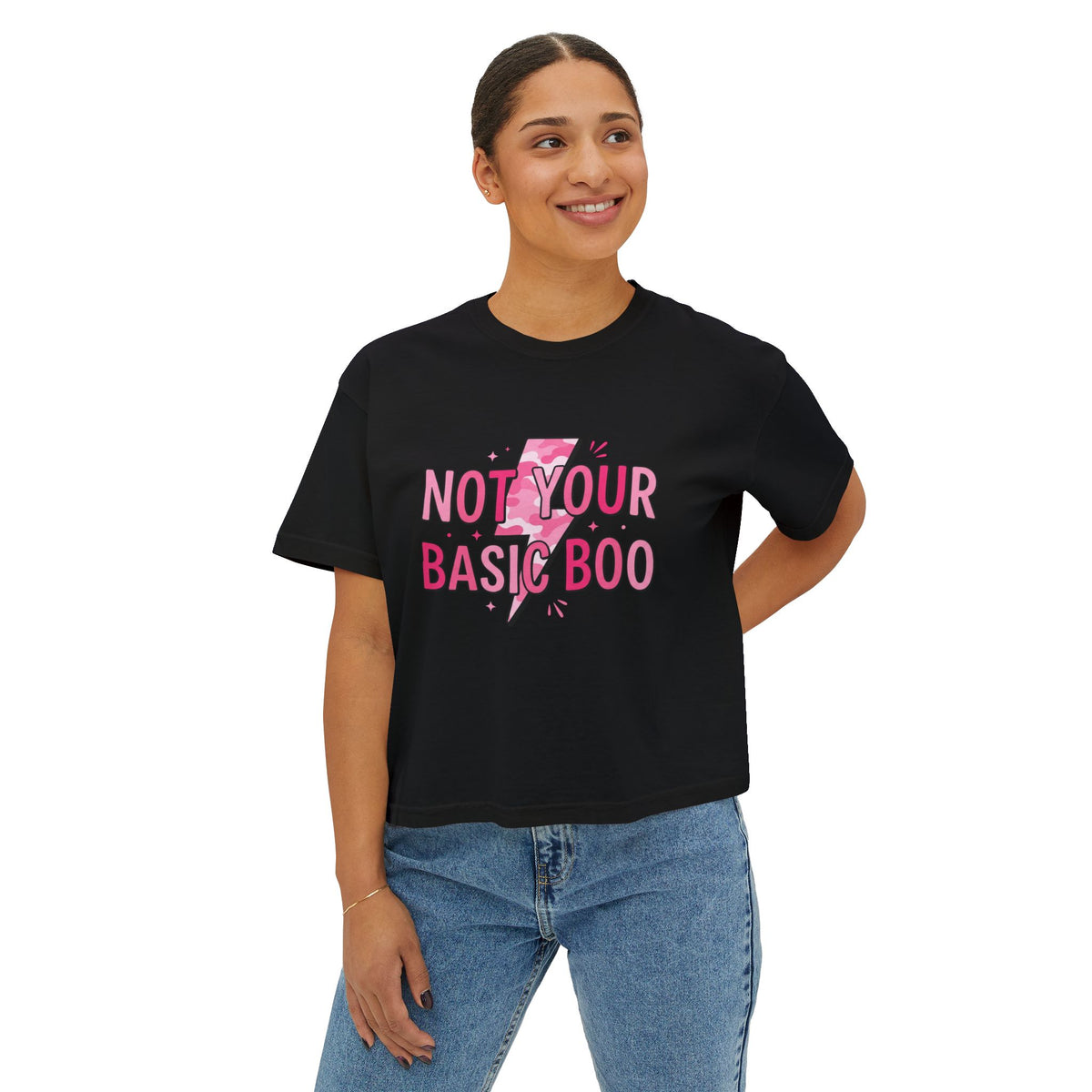 Not Your Basic Boo Women's Boxy Tee — Pink Lightning Graphic