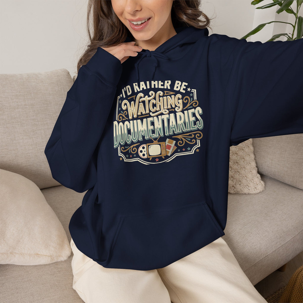 Documentary Lover Hoodie — "I'd Rather Be Watching Documentaries" Vintage Crewneck