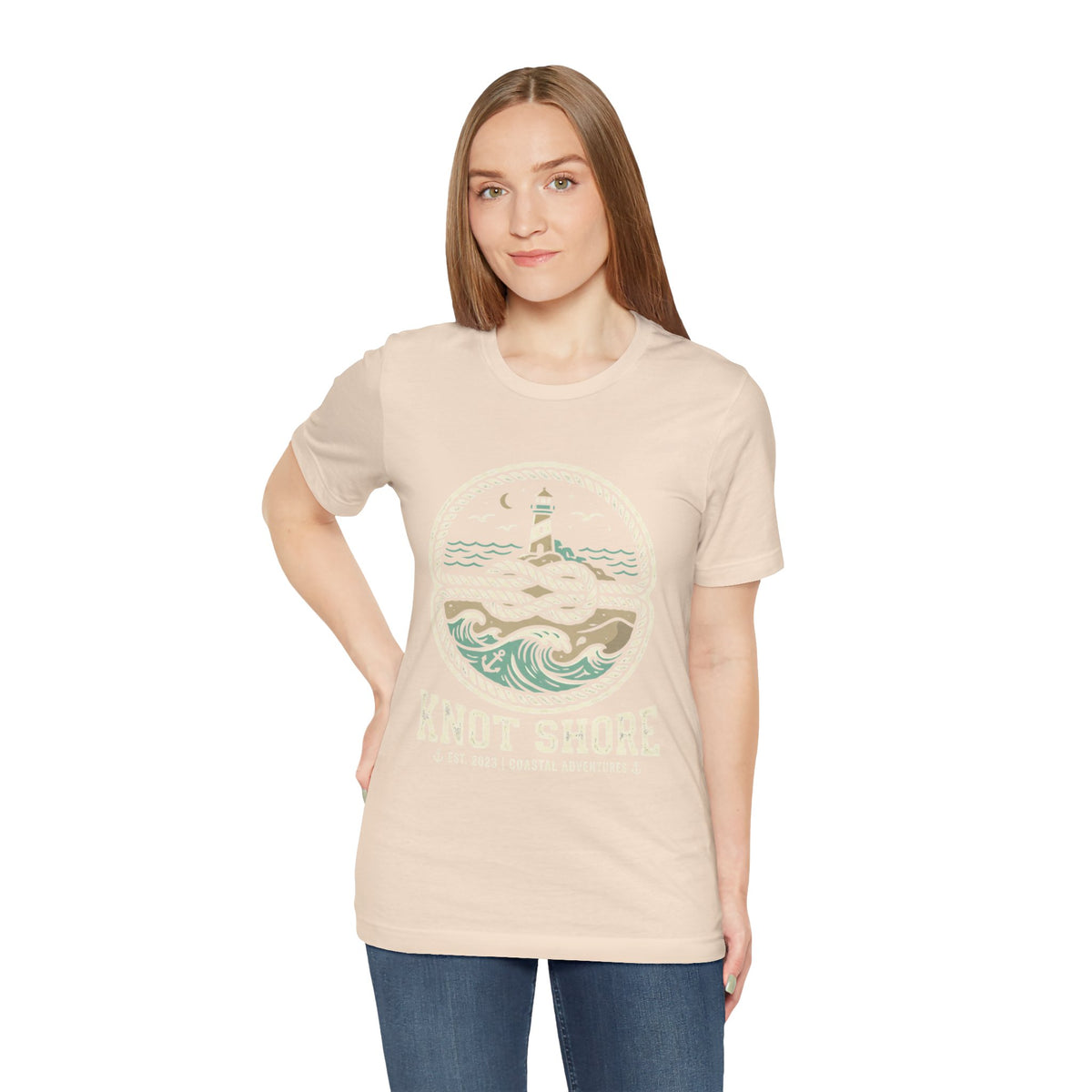 Knot Shore lighthouse rope waves T-Shirt | Coastal graphic tee