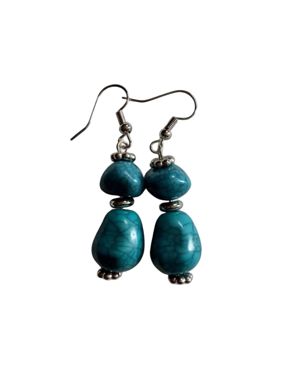 Handmade Turquoise & Gunmetal Double Drop Statement Earrings