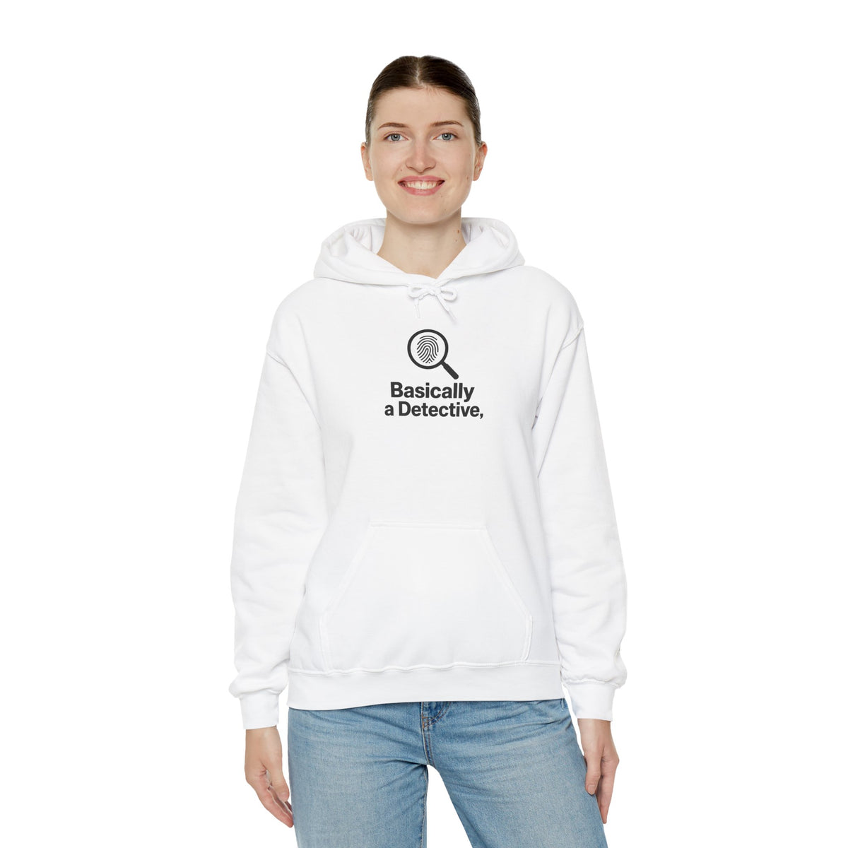 Detective Hoodie – "Basically a Detective." Magnifying Glass Graphic Hooded Sweatshirt