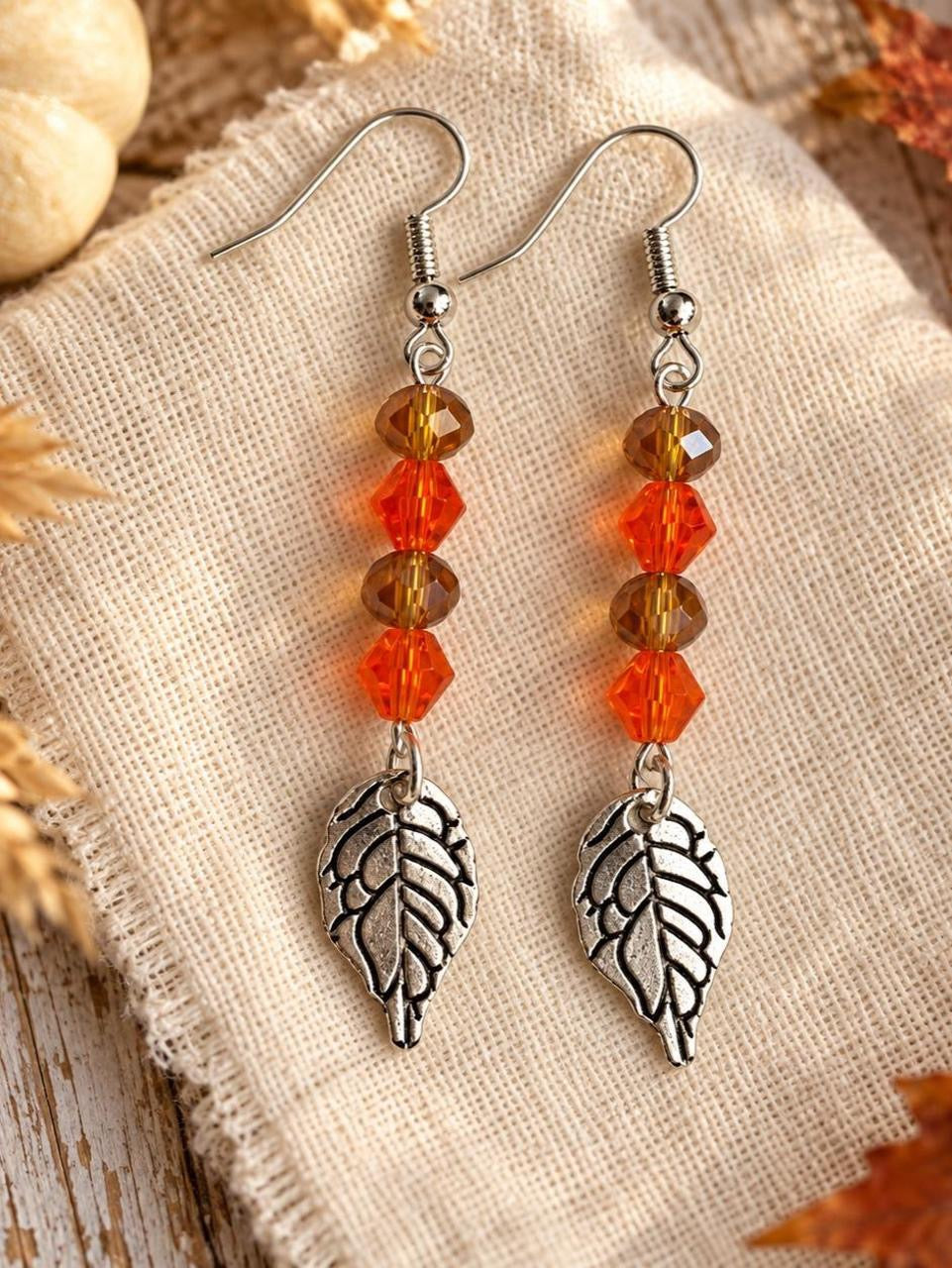 Harvest Souls Orange & Amber Leaf Earrings
