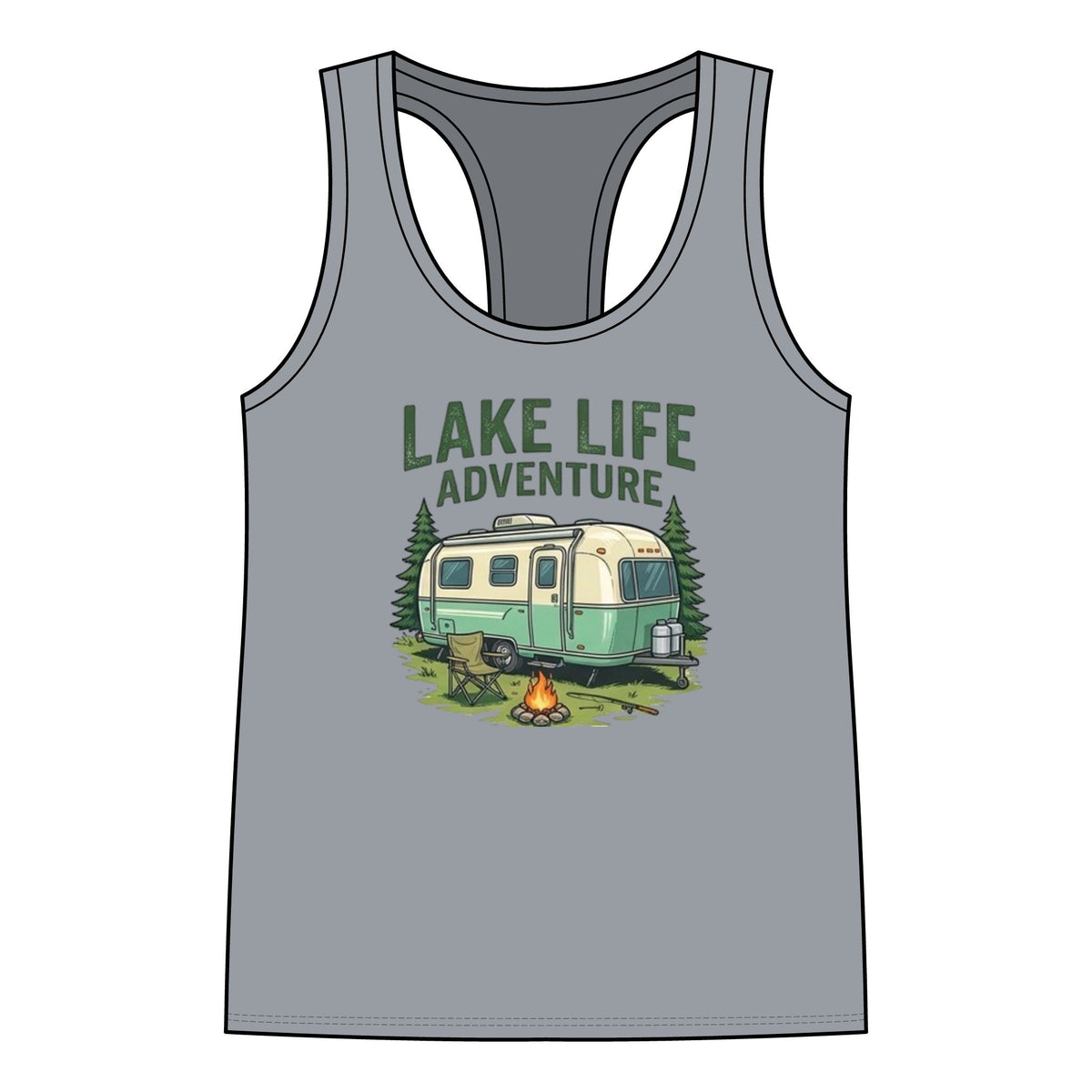 Lake Life Adventure Racerback Tank — Women's Camper Camping Graphic Tank Top