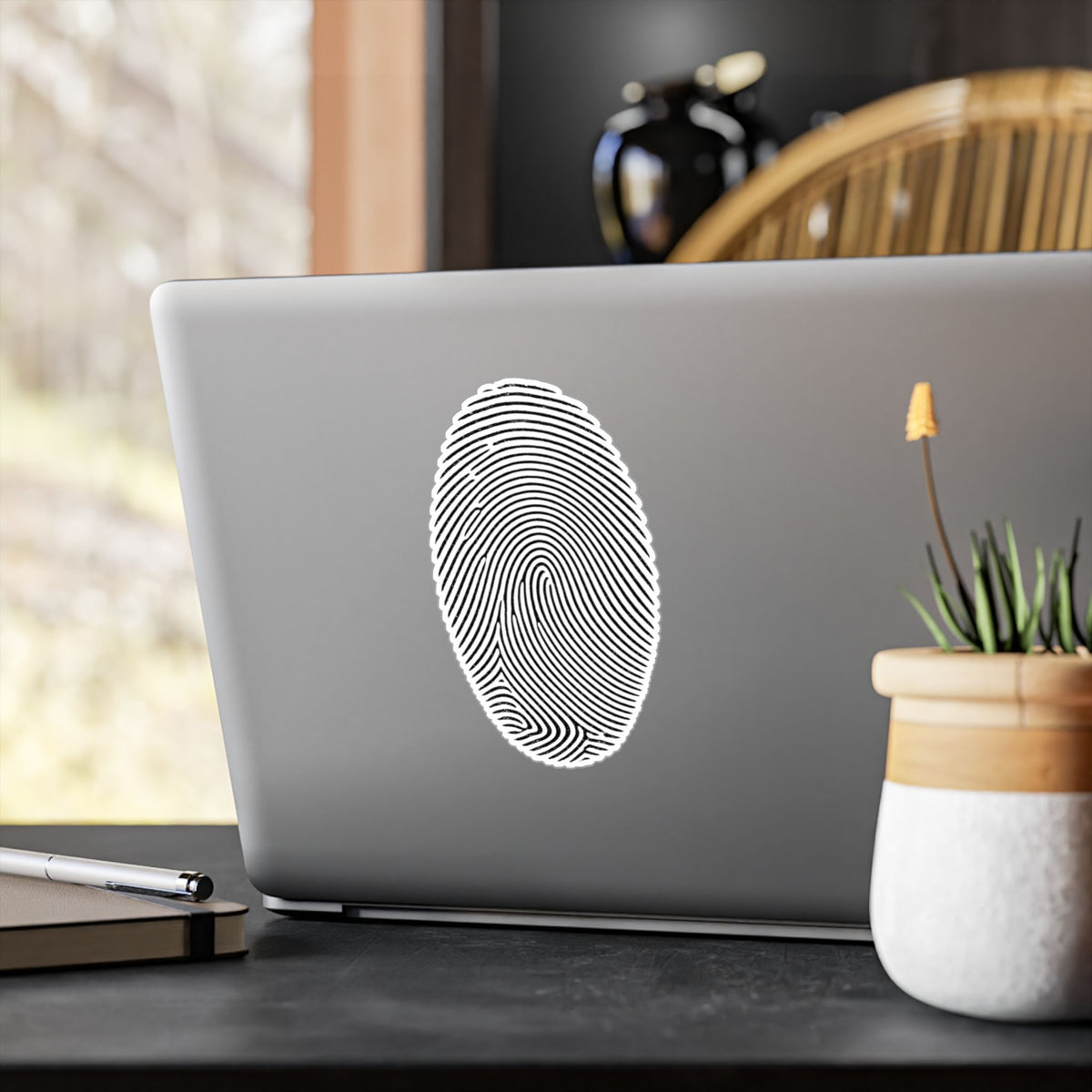Fingerprint Kiss-Cut Vinyl Decal – Minimal White Fingerprint Sticker for Laptops, Water Bottles & Windows