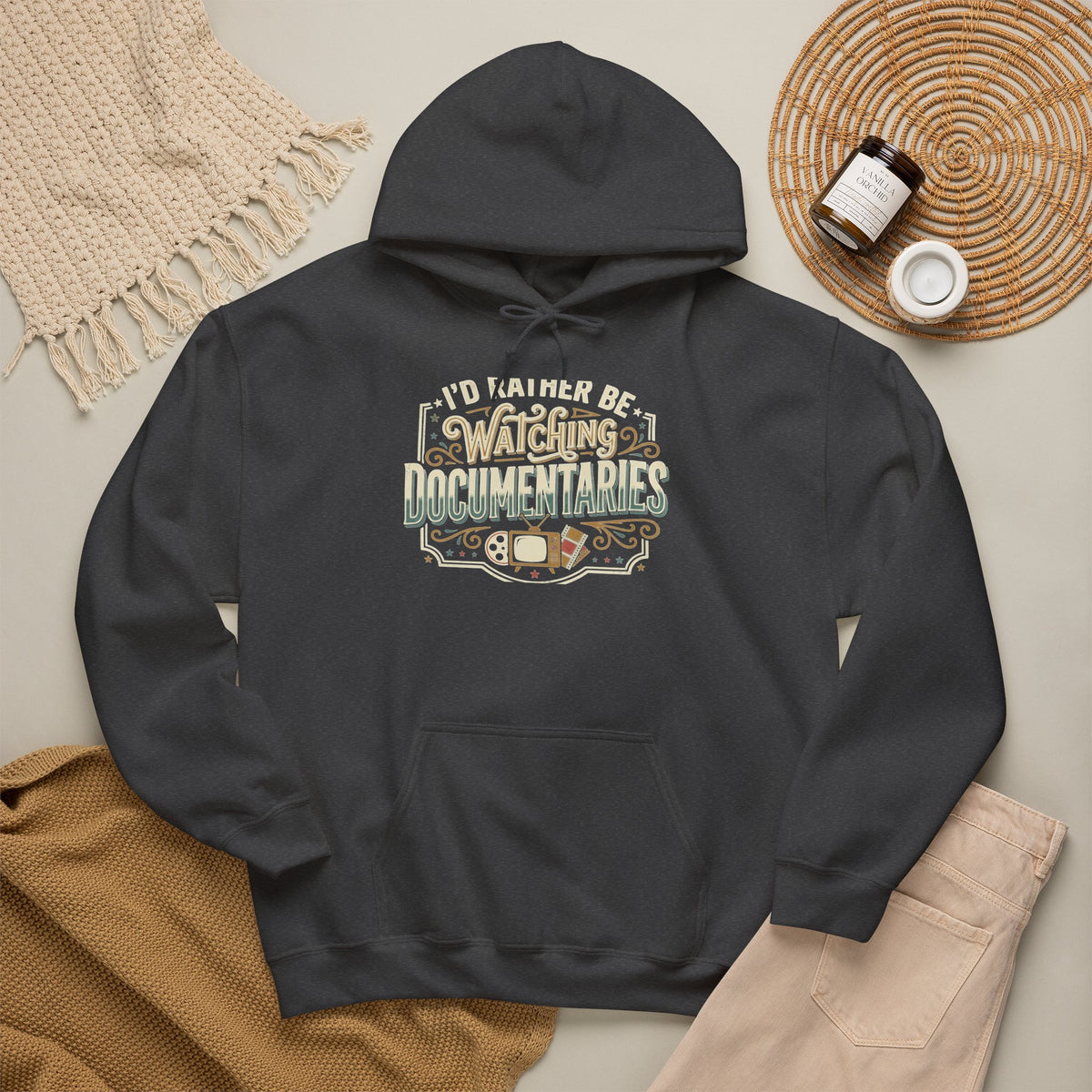 Documentary Lover Hoodie — "I'd Rather Be Watching Documentaries" Vintage Crewneck