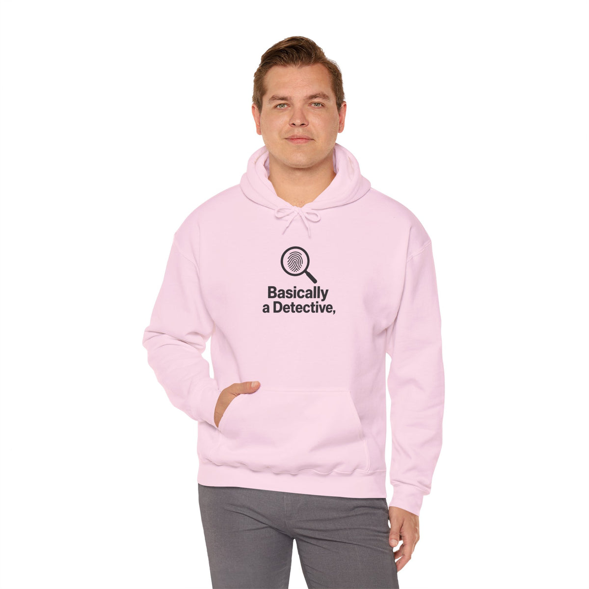 Detective Hoodie – "Basically a Detective." Magnifying Glass Graphic Hooded Sweatshirt