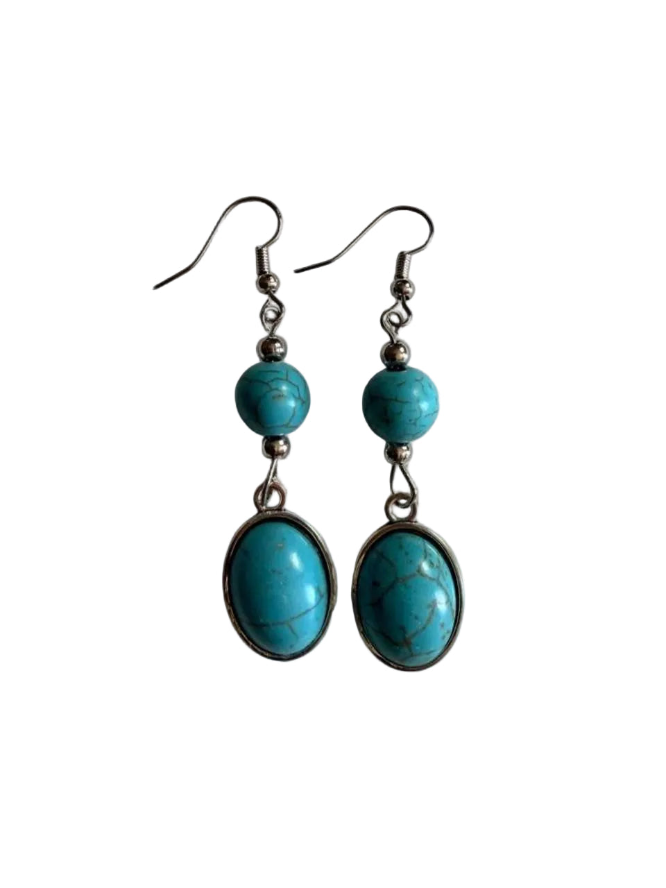 Desert Souls - Double Bead Oval Turquoise Earrings - Western Dangle