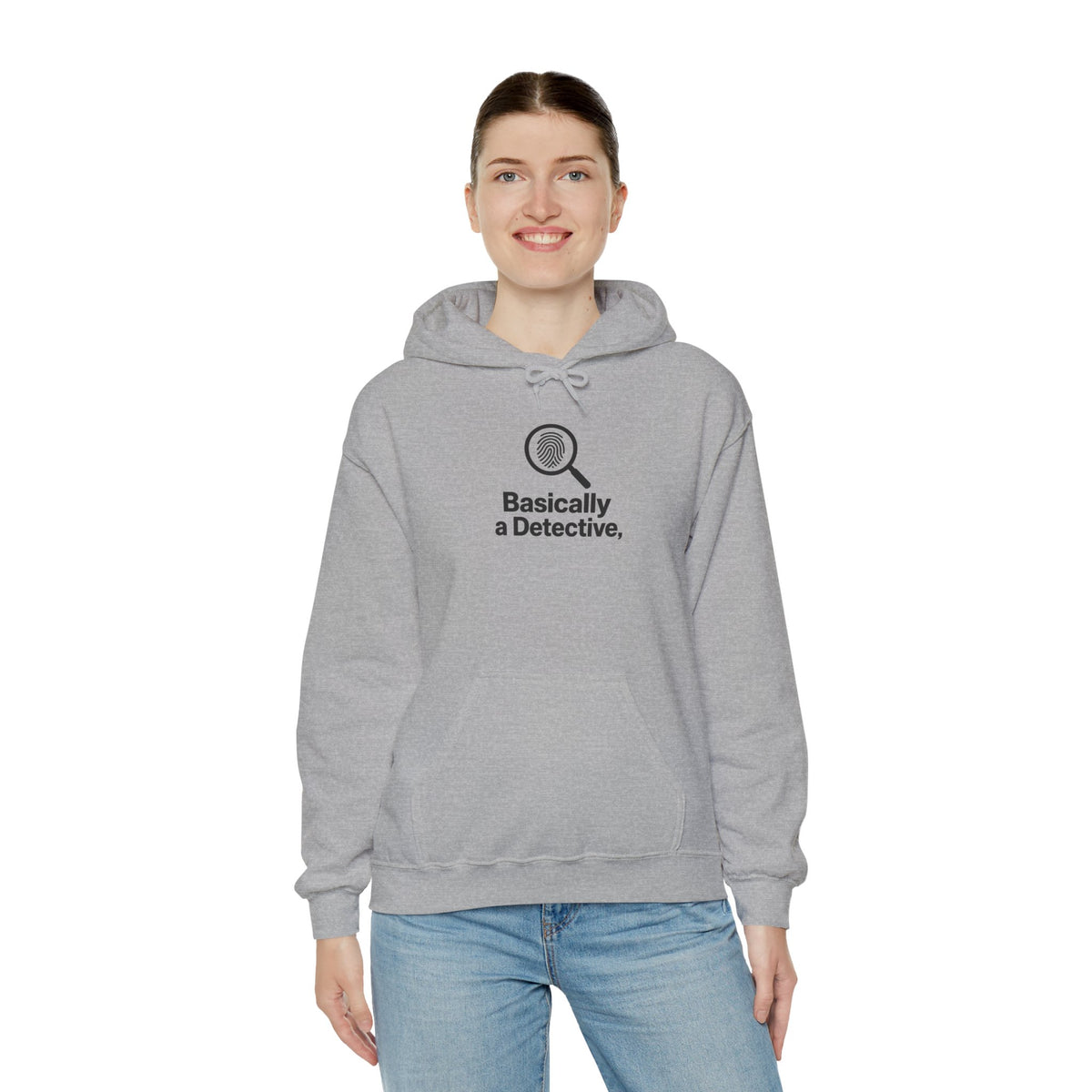 Detective Hoodie – "Basically a Detective." Magnifying Glass Graphic Hooded Sweatshirt