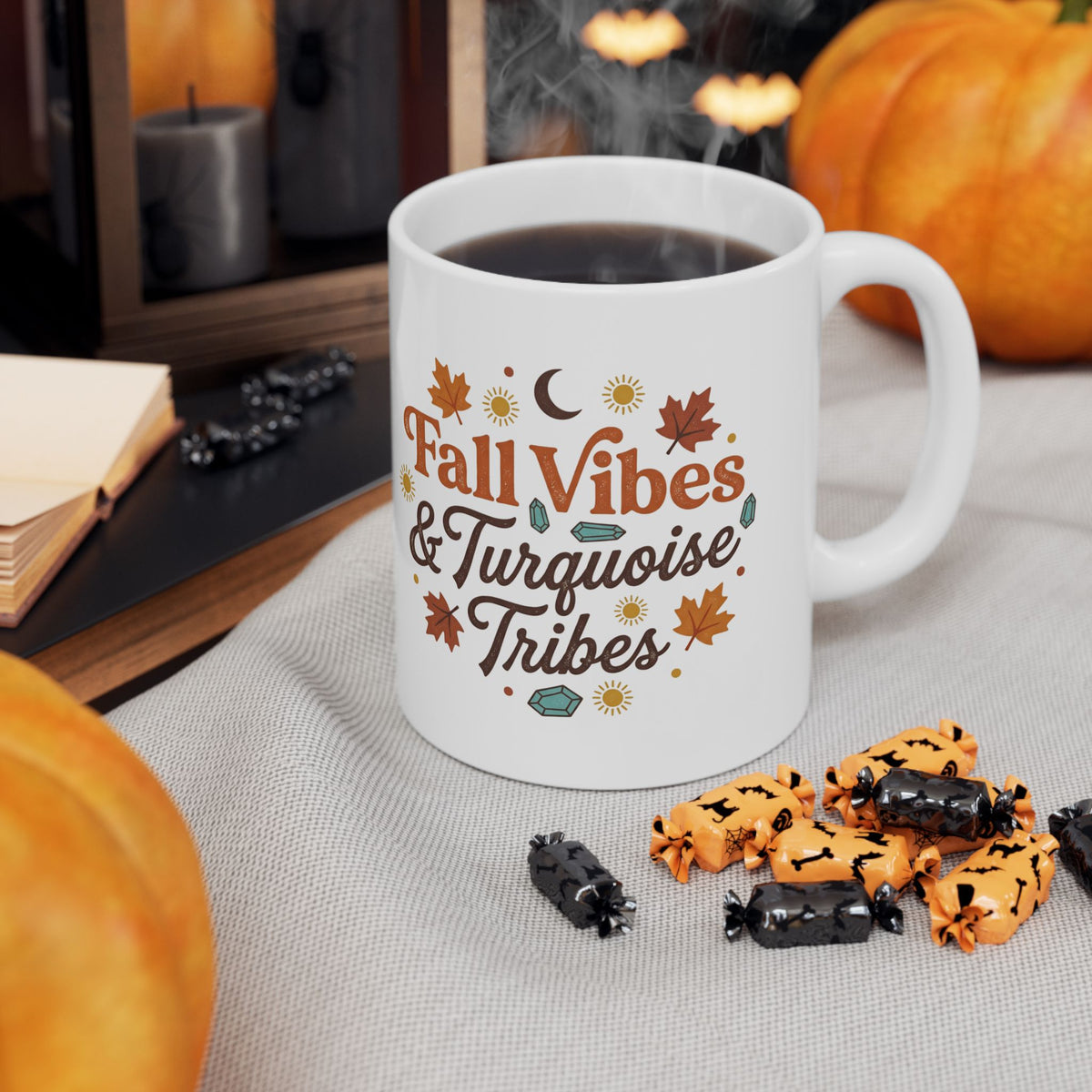 Fall Vibes Ceramic Mug - "Fallin' & Tumblein' Time" Autumn Leaves Coffee Cup (11oz/15oz)