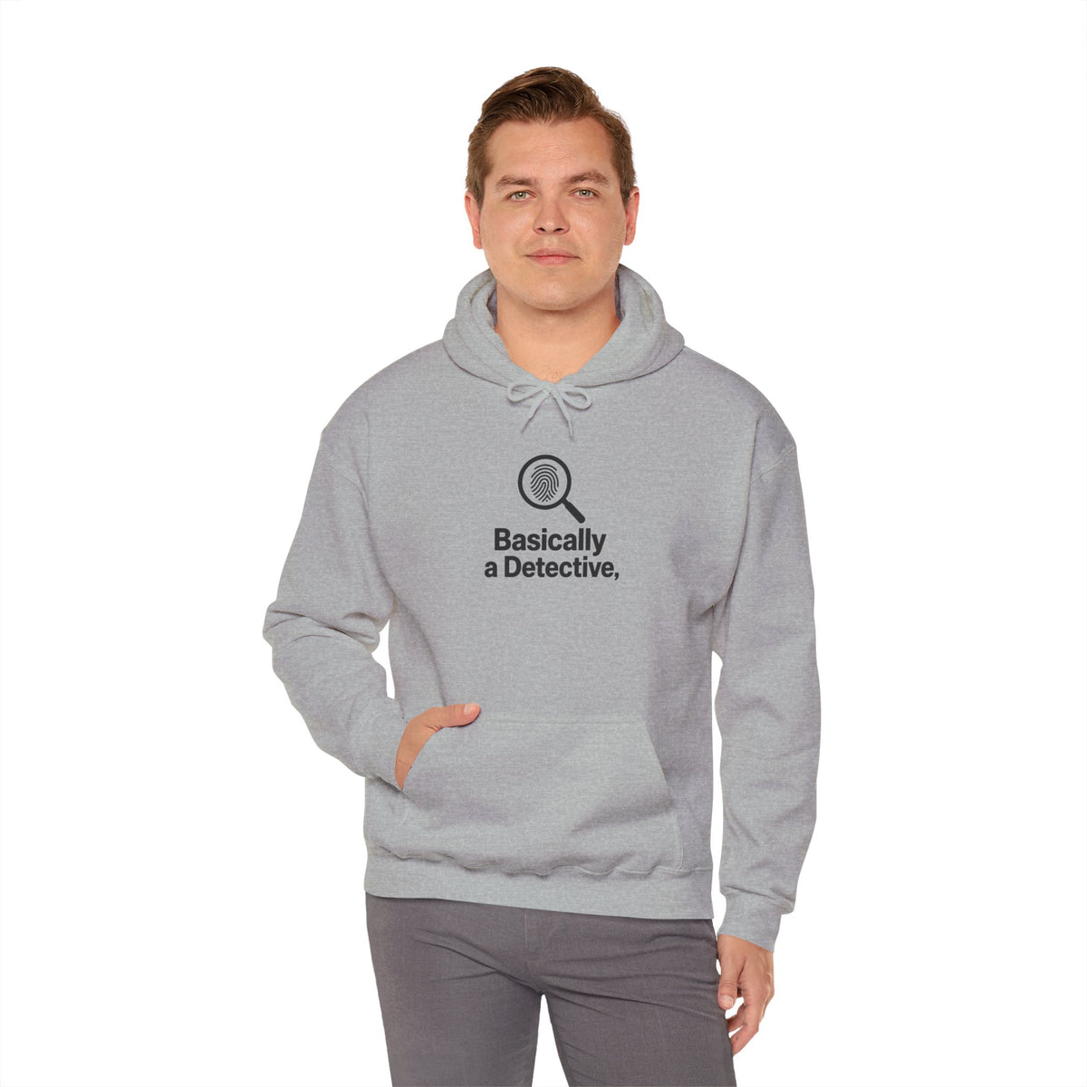 Detective Hoodie – "Basically a Detective." Magnifying Glass Graphic Hooded Sweatshirt