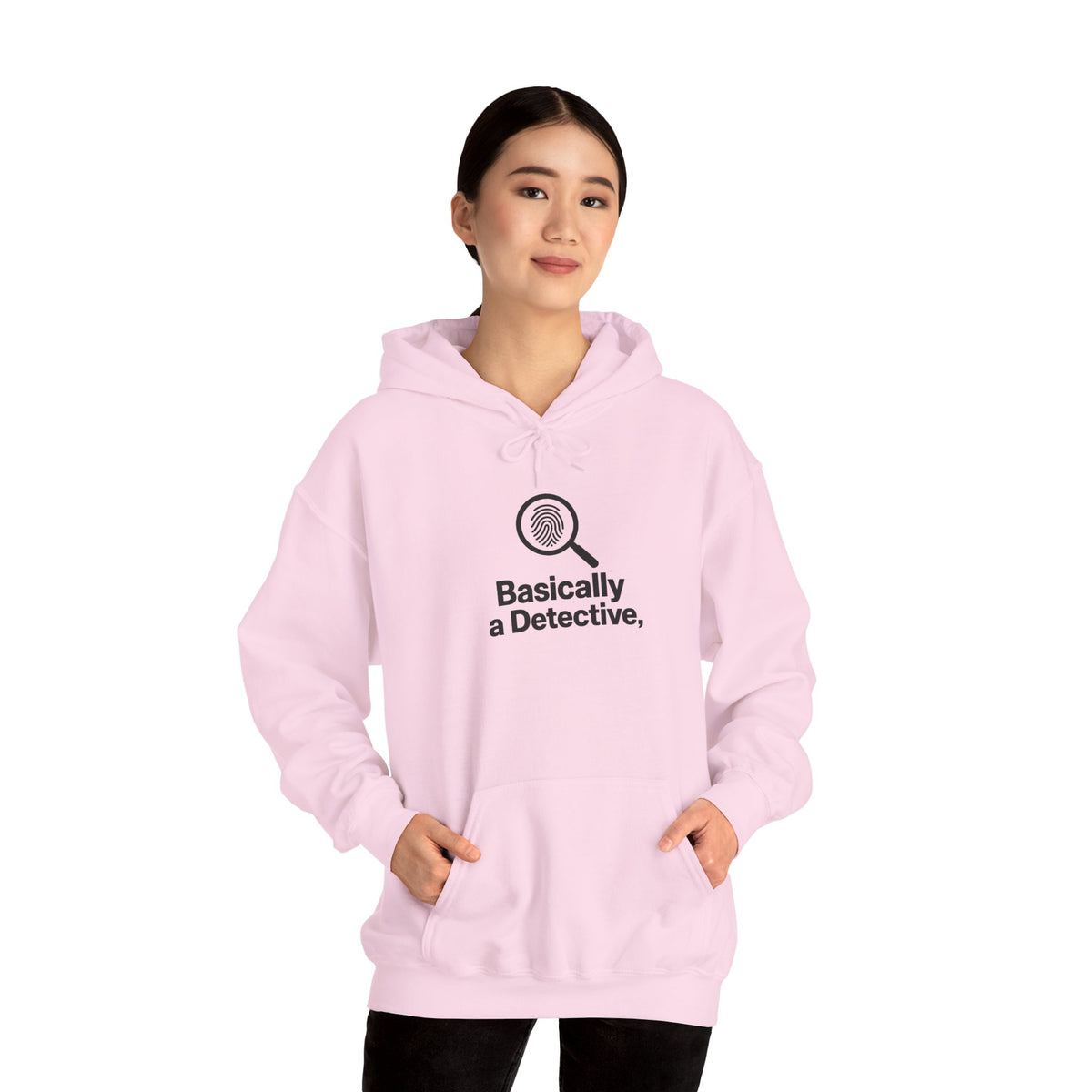Detective Hoodie – "Basically a Detective." Magnifying Glass Graphic Hooded Sweatshirt