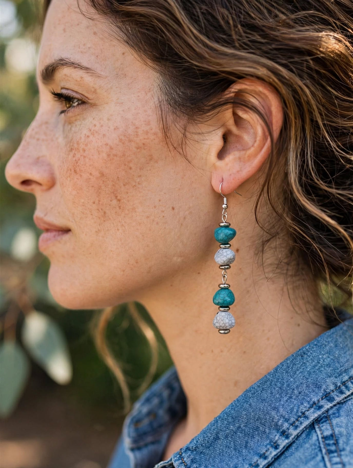 Turquoise & Gray Crackle Bead Dangle Earrings | Handmade Boho Coastal Jewelry