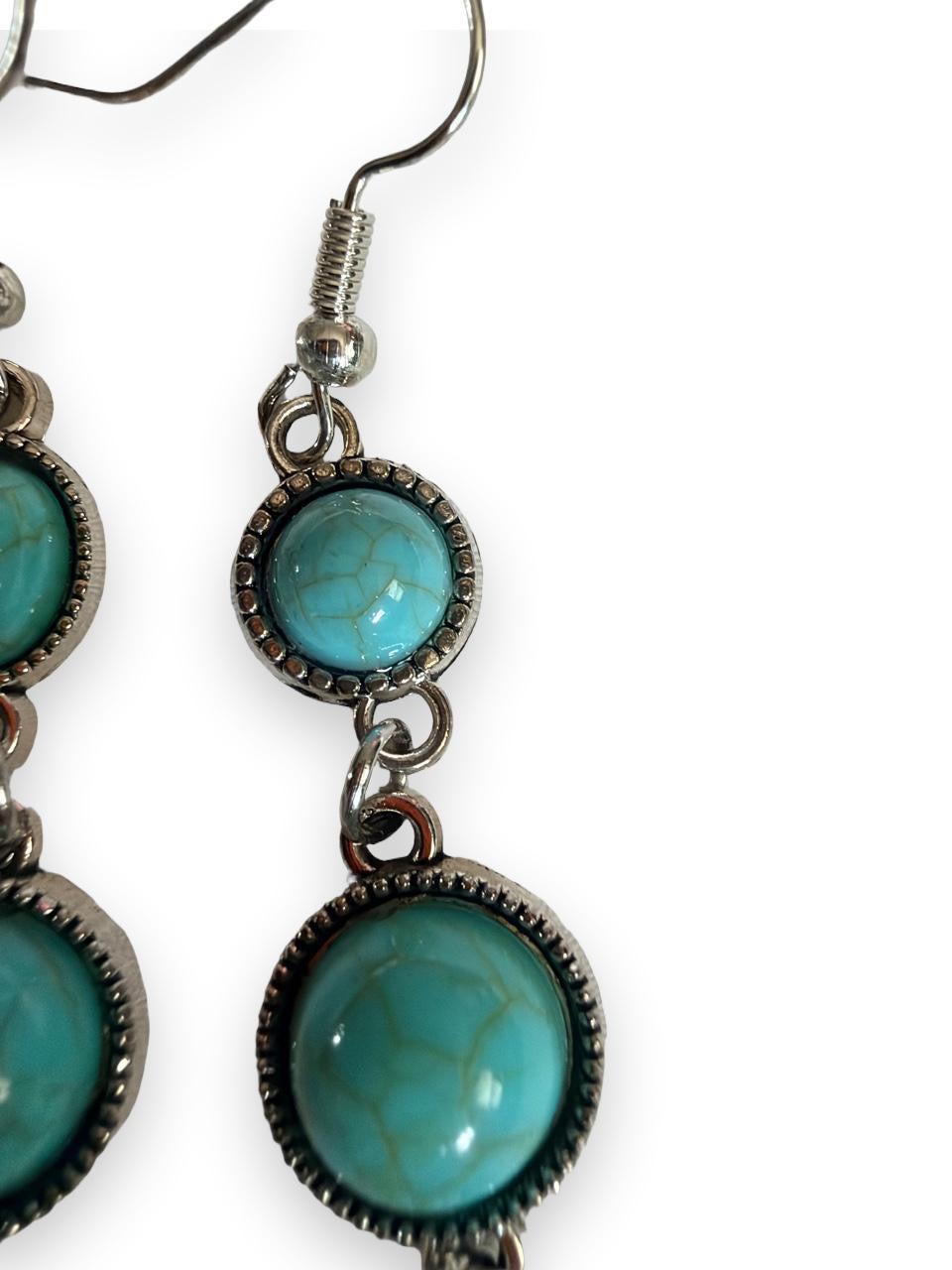 Desert Souls 4-Tier Graduated Turquoise Earrings - Long Western Shoulder Duster