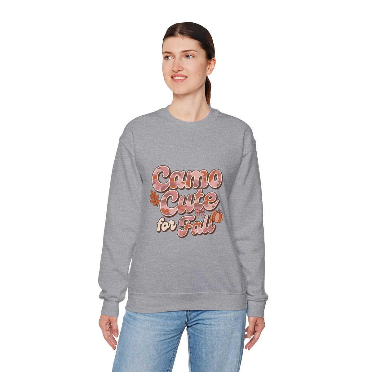 Fall 'Camo Cute for Fall' Crewneck Sweatshirt — Women's Autumn Graphic Pullover