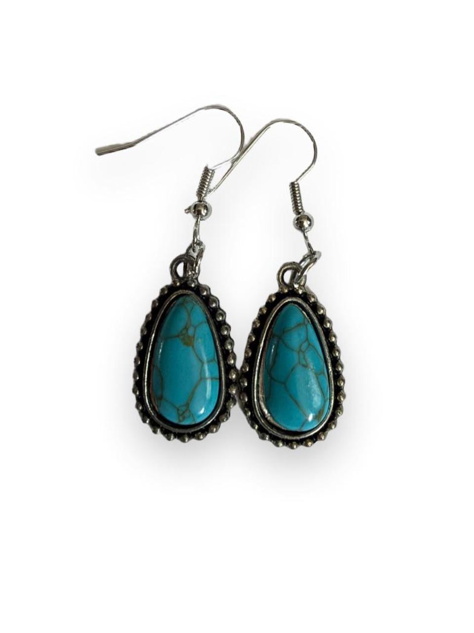 Desert Souls - Beaded Teardrop Turquoise Earrings - Western Dangle Earrings