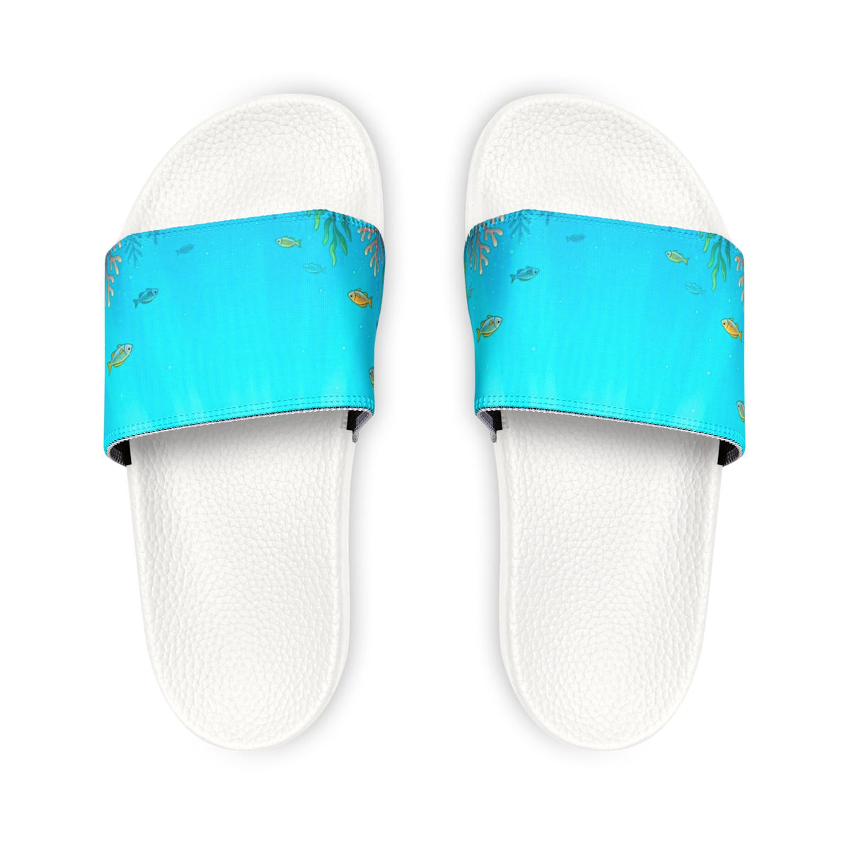 Women's Removable-Strap Slide Sandals — Aqua Gradient with Gold Leaf Accent
