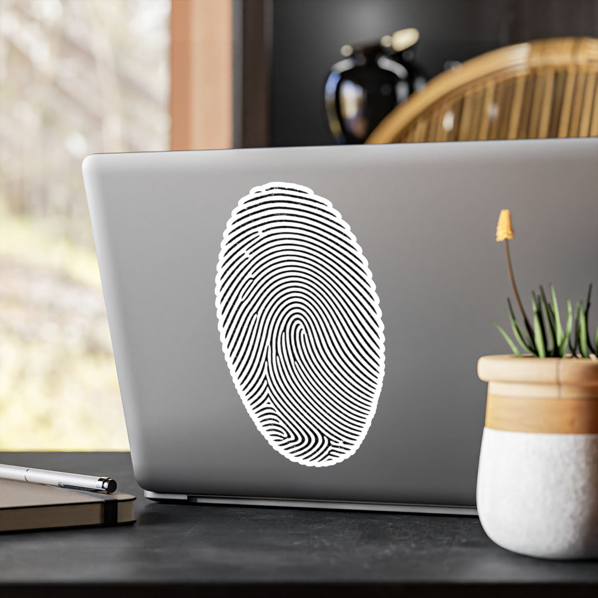 Fingerprint Kiss-Cut Vinyl Decal – Minimal White Fingerprint Sticker for Laptops, Water Bottles & Windows