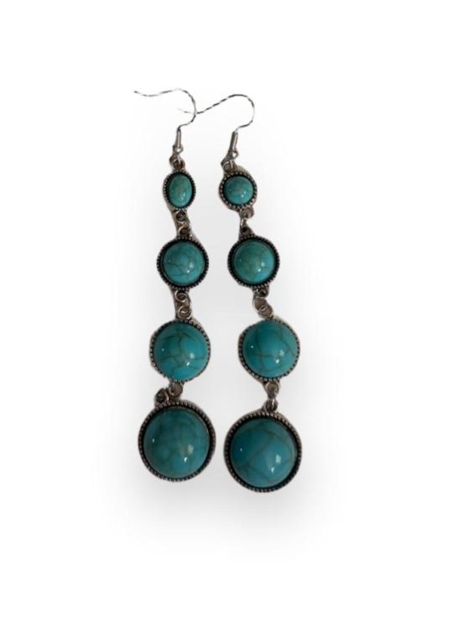 Desert Souls 4-Tier Graduated Turquoise Earrings - Long Western Shoulder Duster