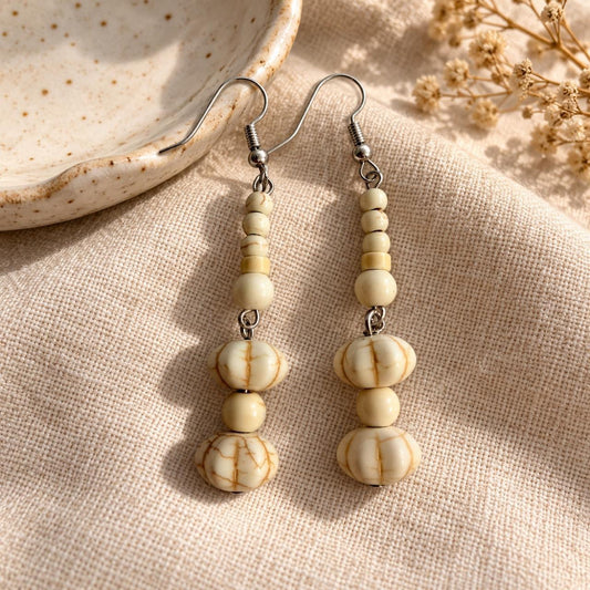 Hand-Finished Marbled Stone-Look Dangle Earrings
