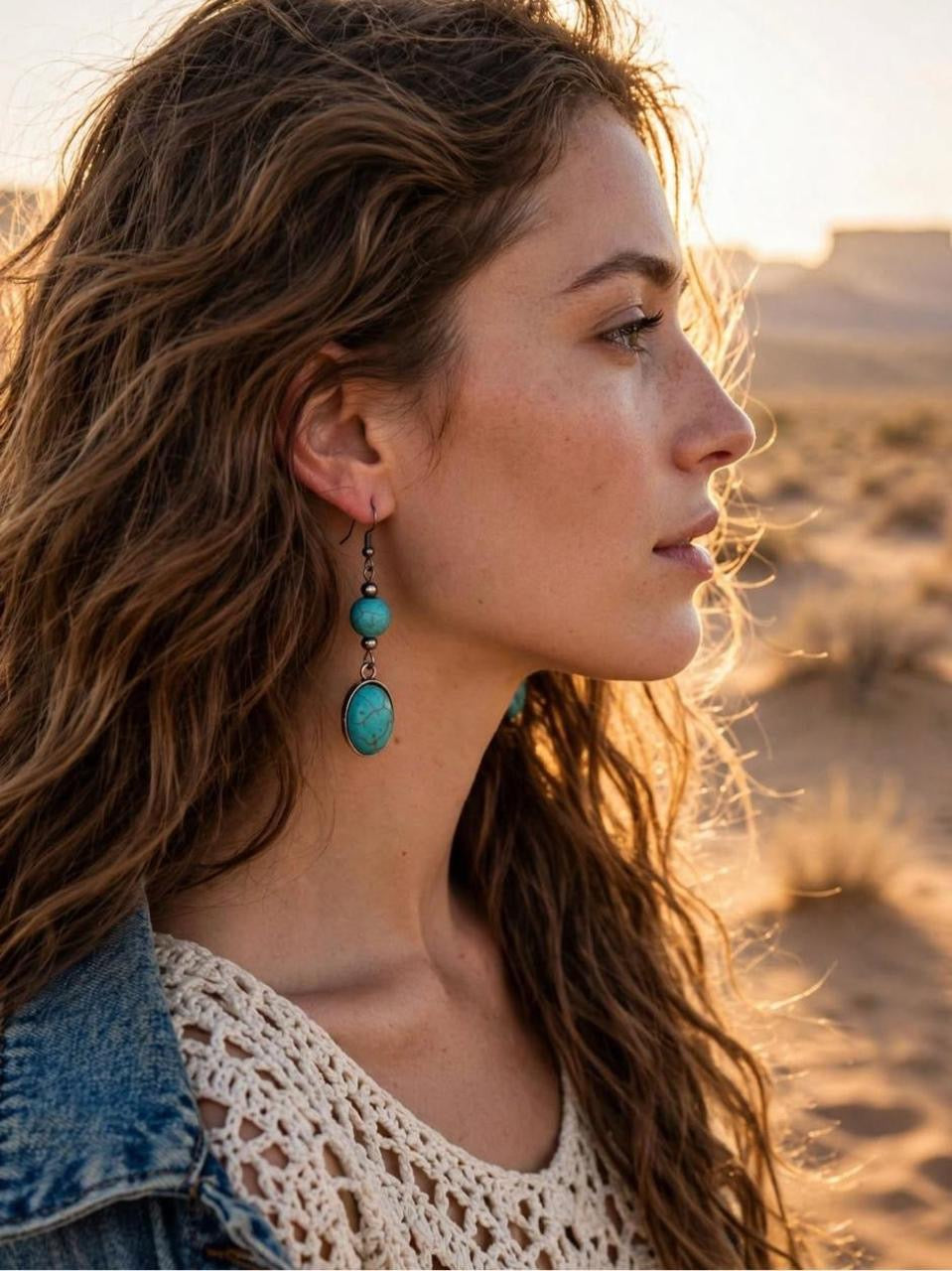 Desert Souls - Double Bead Oval Turquoise Earrings - Western Dangle