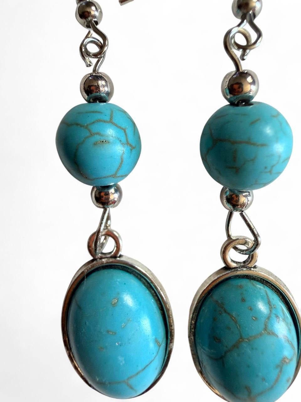 Desert Souls - Double Bead Oval Turquoise Earrings - Western Dangle