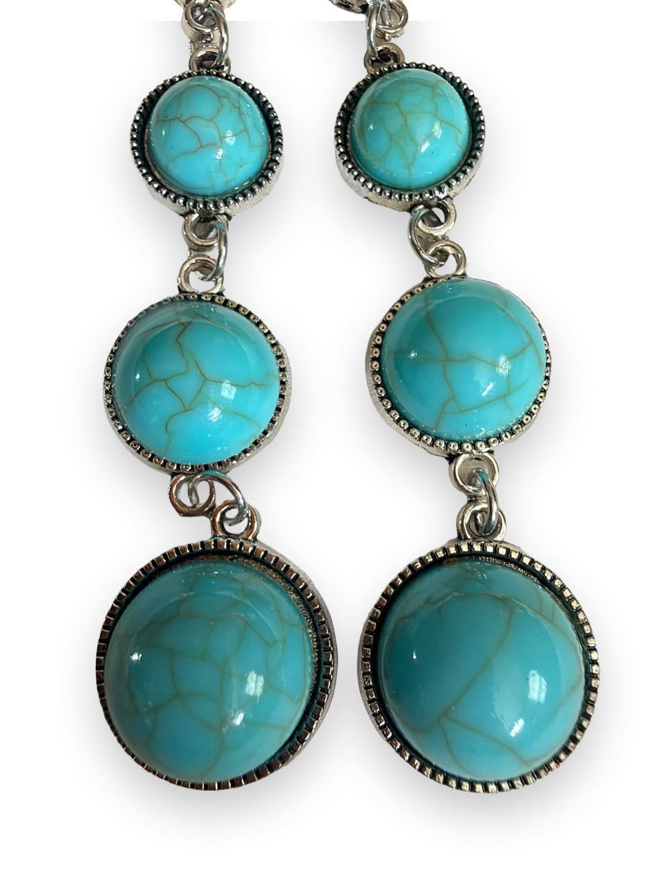 Desert Souls 4-Tier Graduated Turquoise Earrings - Long Western Shoulder Duster